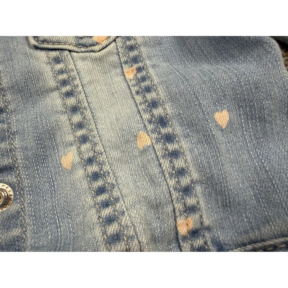 OshKosh B'gosh Denim Jacket Kids 18M Light Blue Excellent Heart Print Snap Front